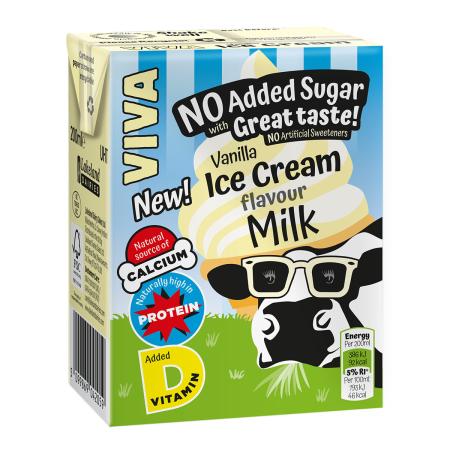 VIVA Vanilla Ice Cream Flavoured Milk (12 x 200ml) No Added Sugar